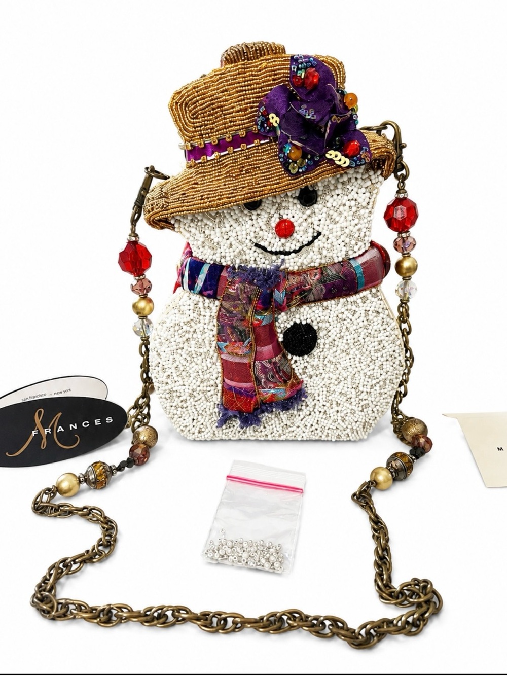 Mary Frances beaded snowman - “SNOW BELLE” purse HTF with COA CHRISTMAS EUC - Picture 4 of 8